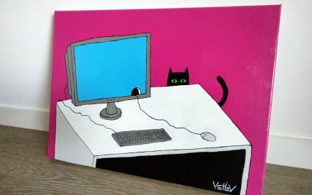 SOURIS. 40 x 30. TOILE. ACRYLIQUE. VERNIS.