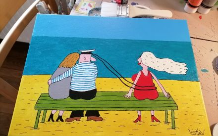 JOUR VENTÉ. 40 x 30. TOILE. ACRYLIQUE. VERNIS.