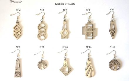Boucles d'oreilles en bois de Noyer ou Tilleul découpées au laser