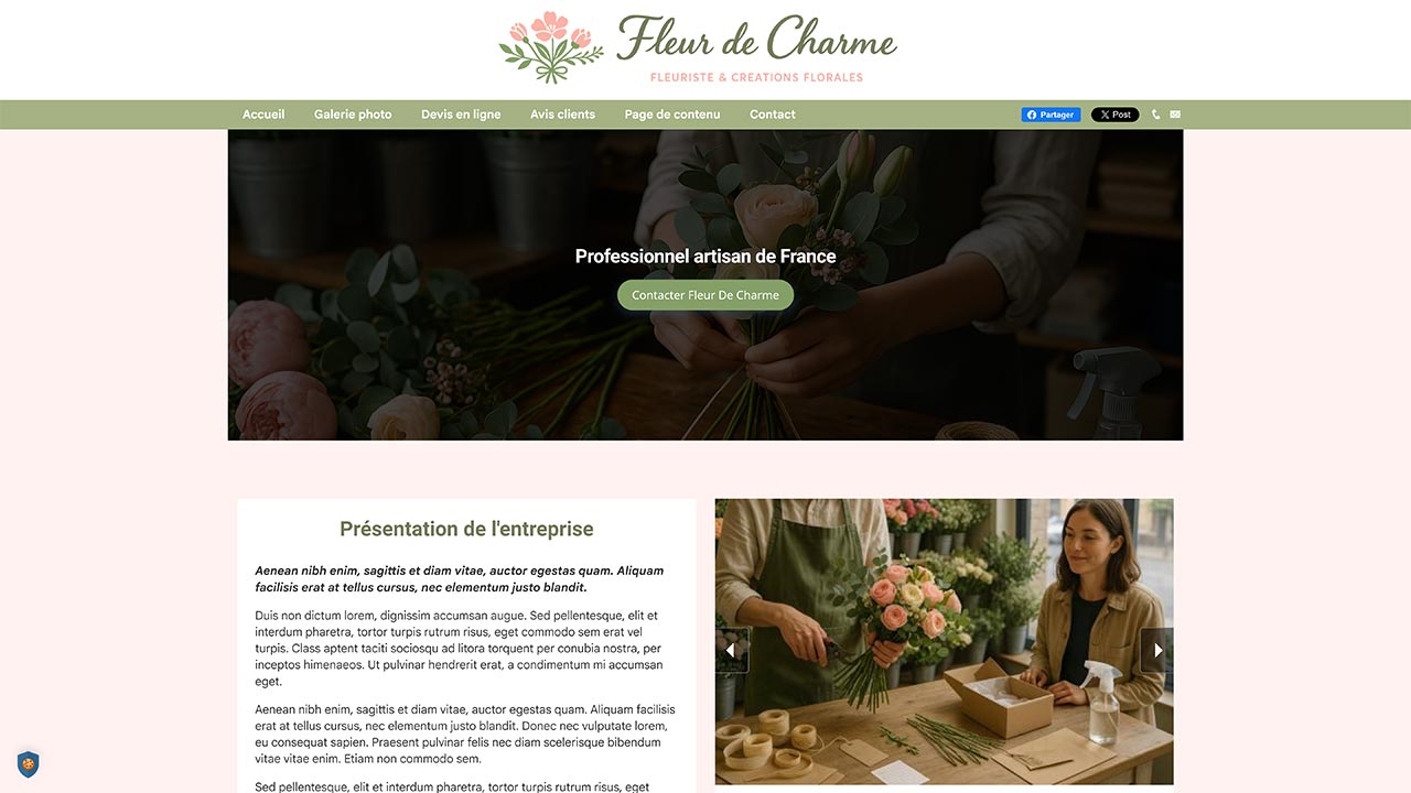 Exemple de vitrine artisan avec présentation et images